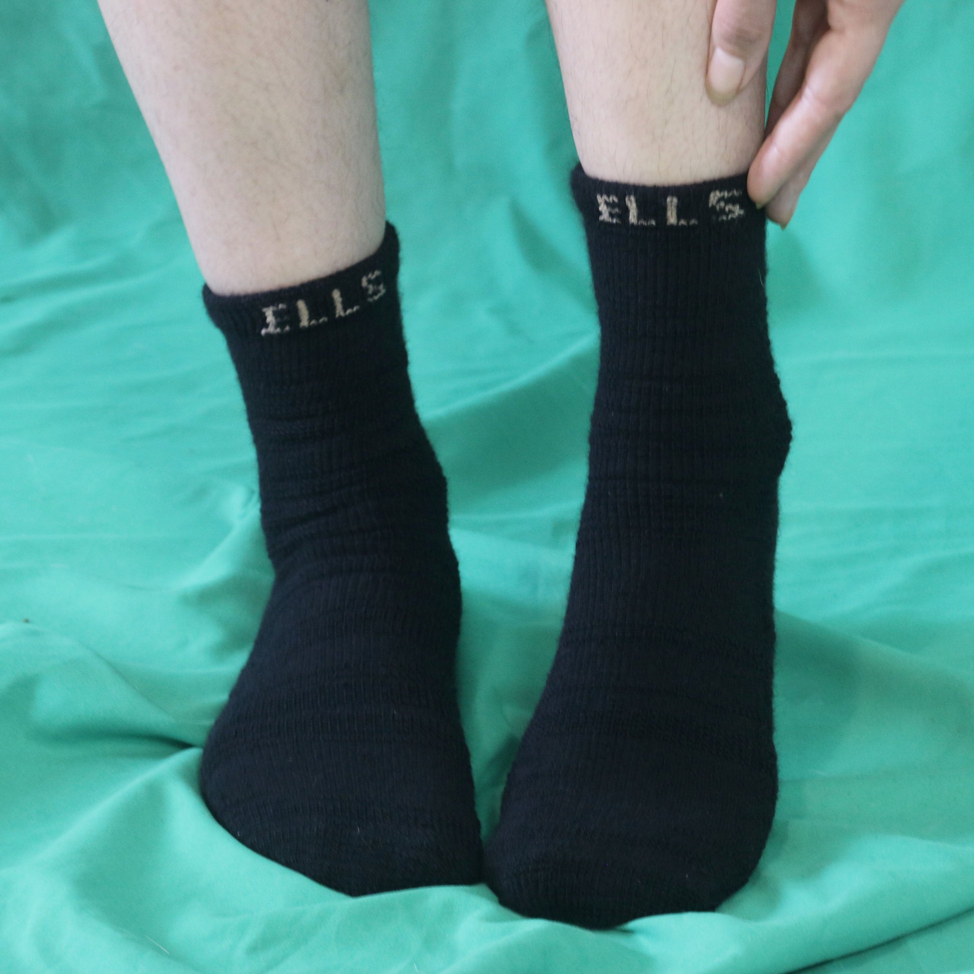 black knit socks with logo