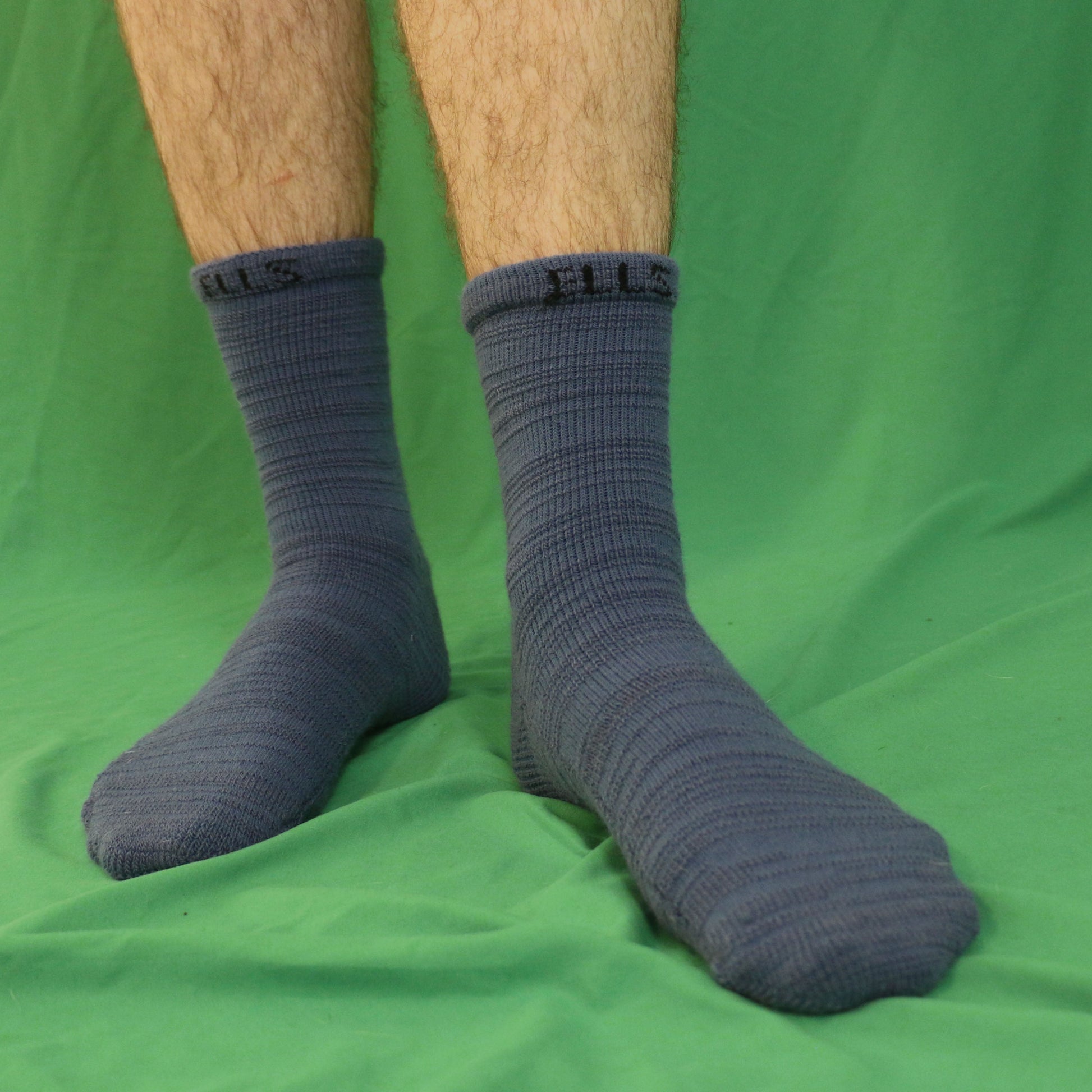 blue knit socks with logo