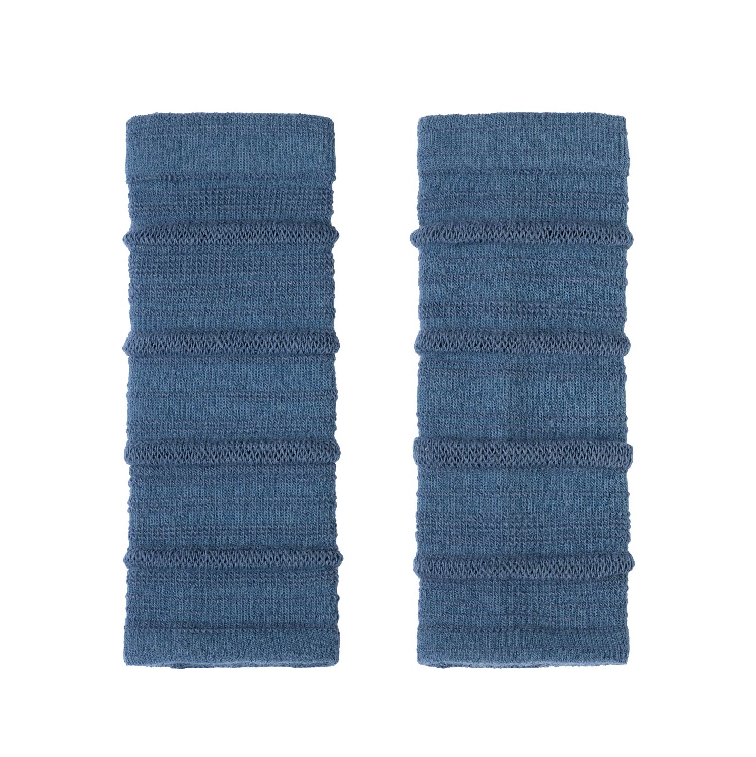knit arm warmers with transparency in cerulean blue