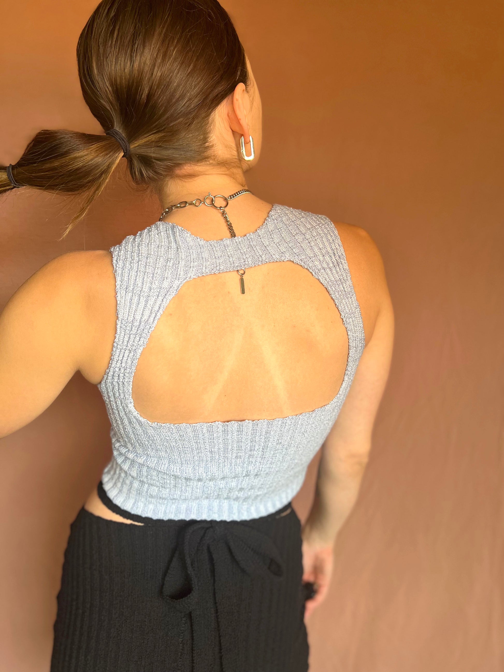rib knit tank top with cut out