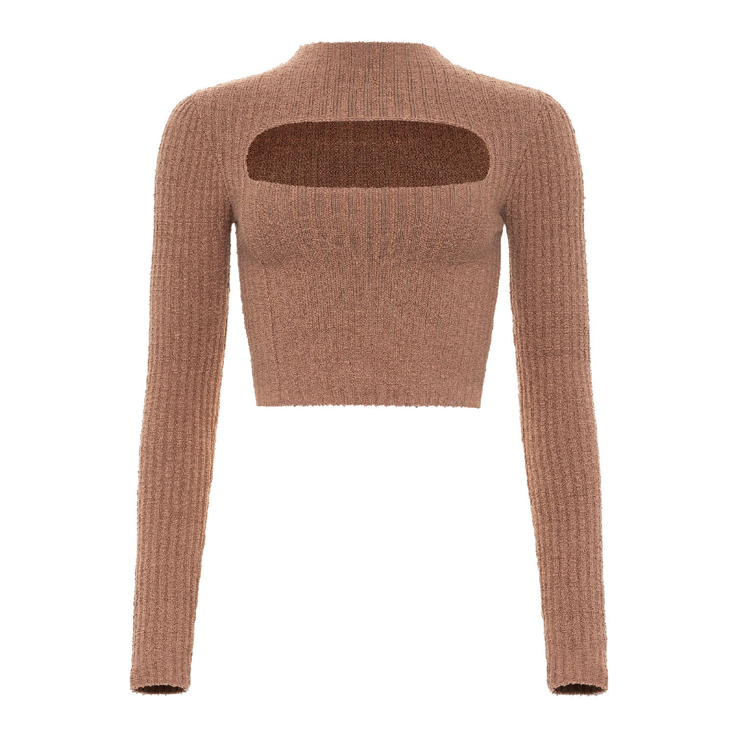 rib knit cropped sweater with cut out