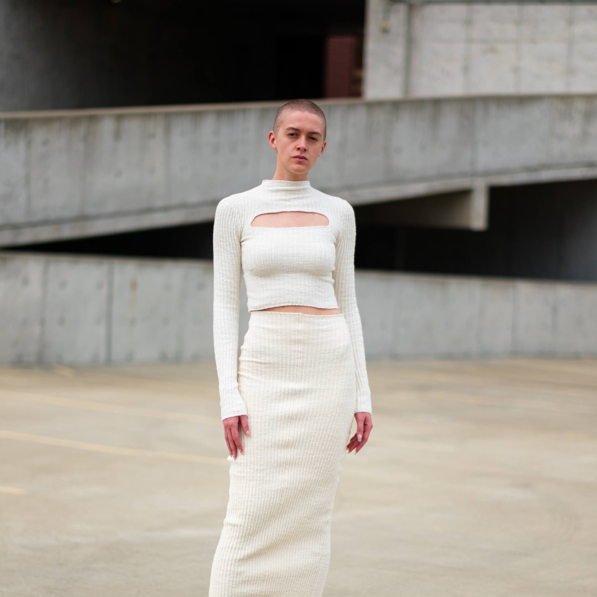 rib knit maxi skirt in natural