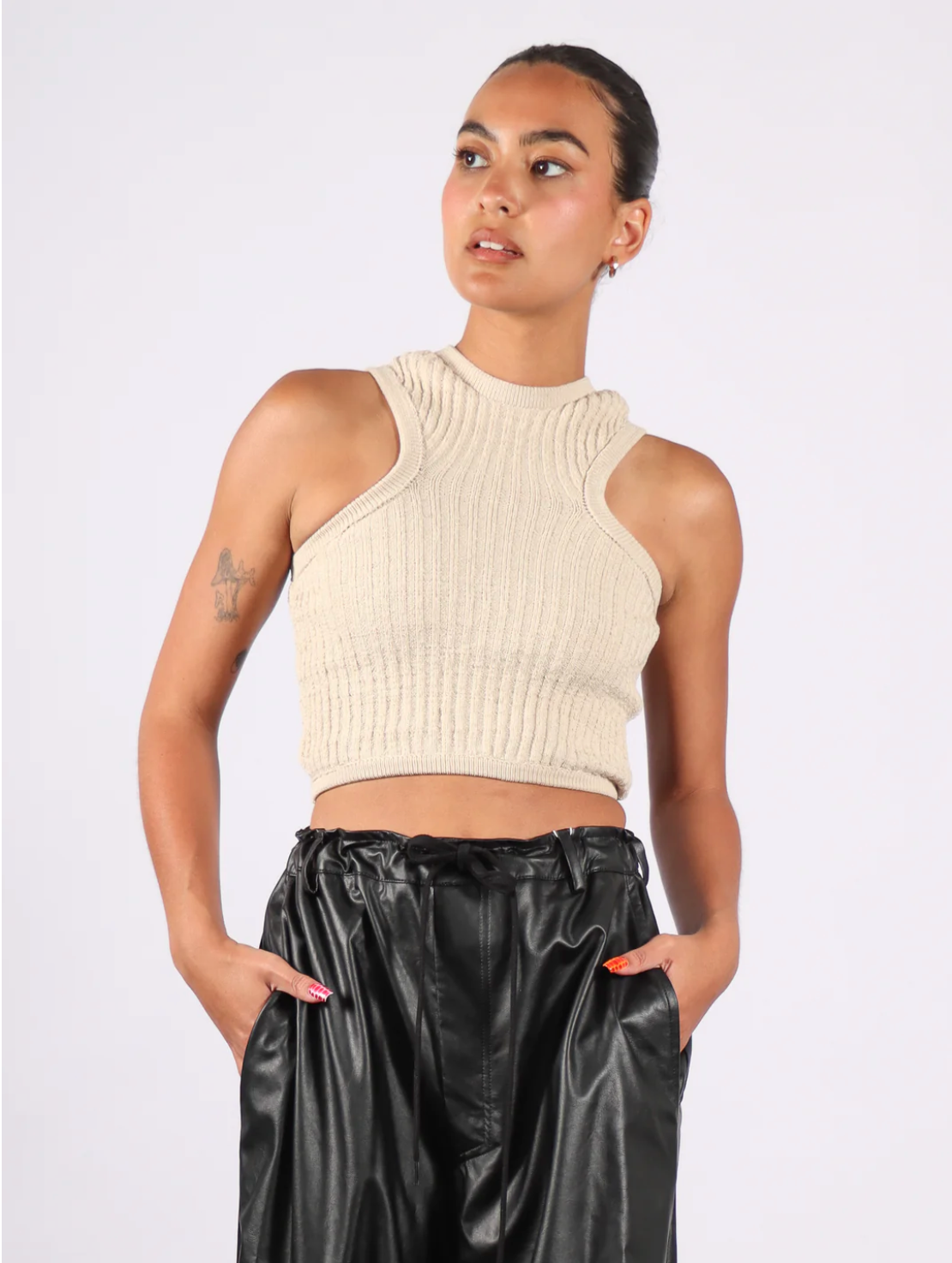 rib knit tank top in sand