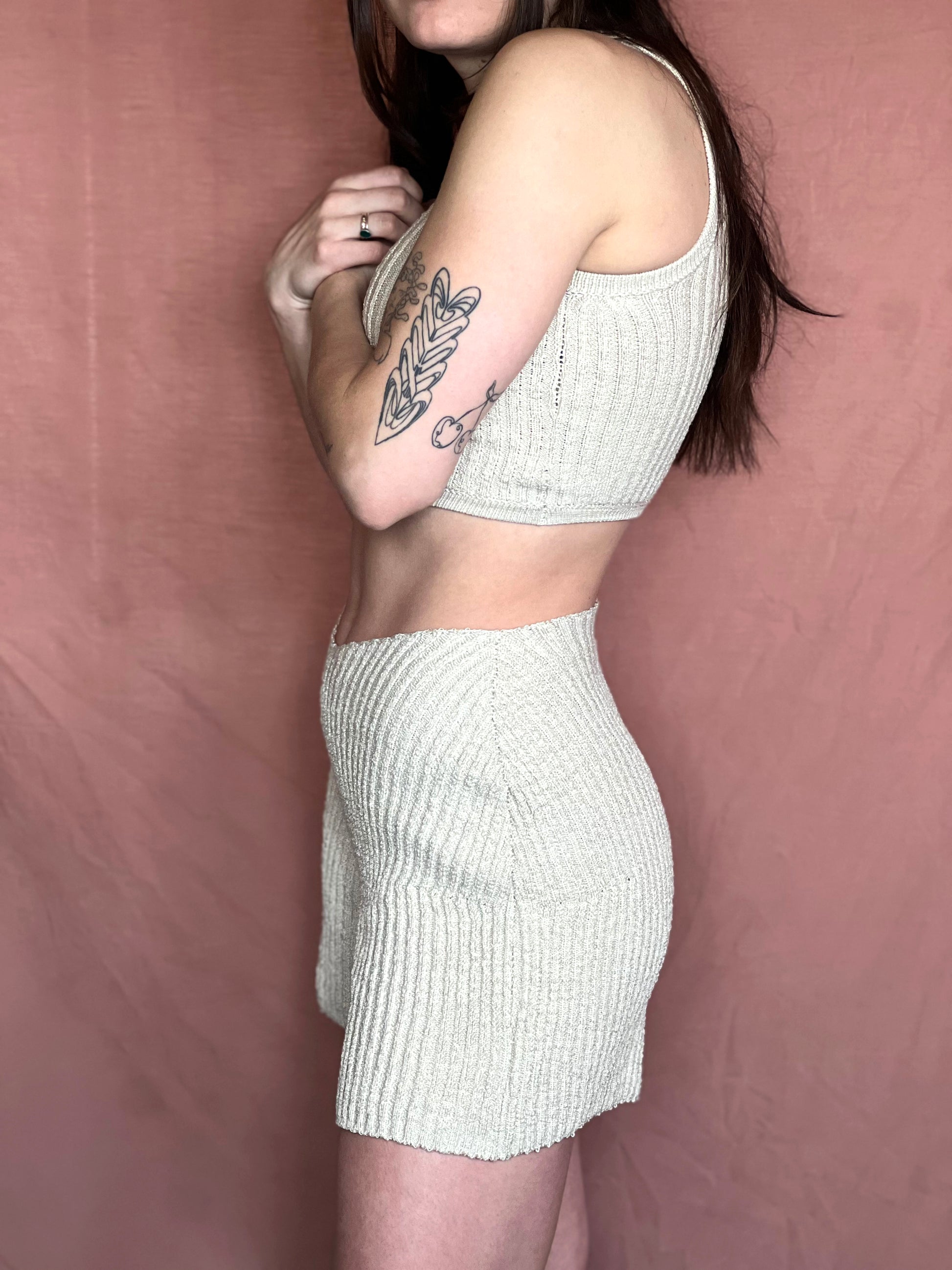 rib knit short in sand