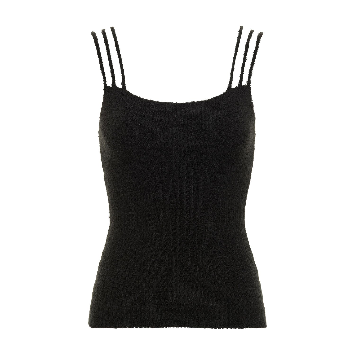 rib knit black tank top with 3 shoulder straps