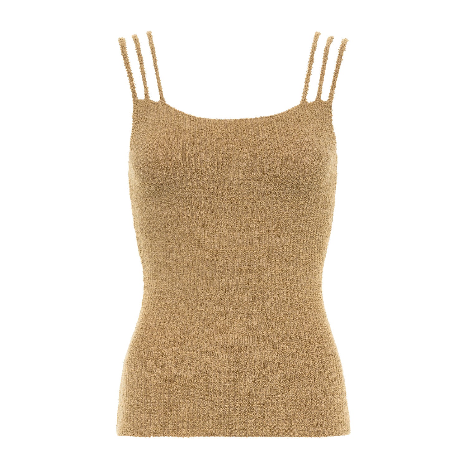 rib knit tank top with 3 shoulder straps in camel