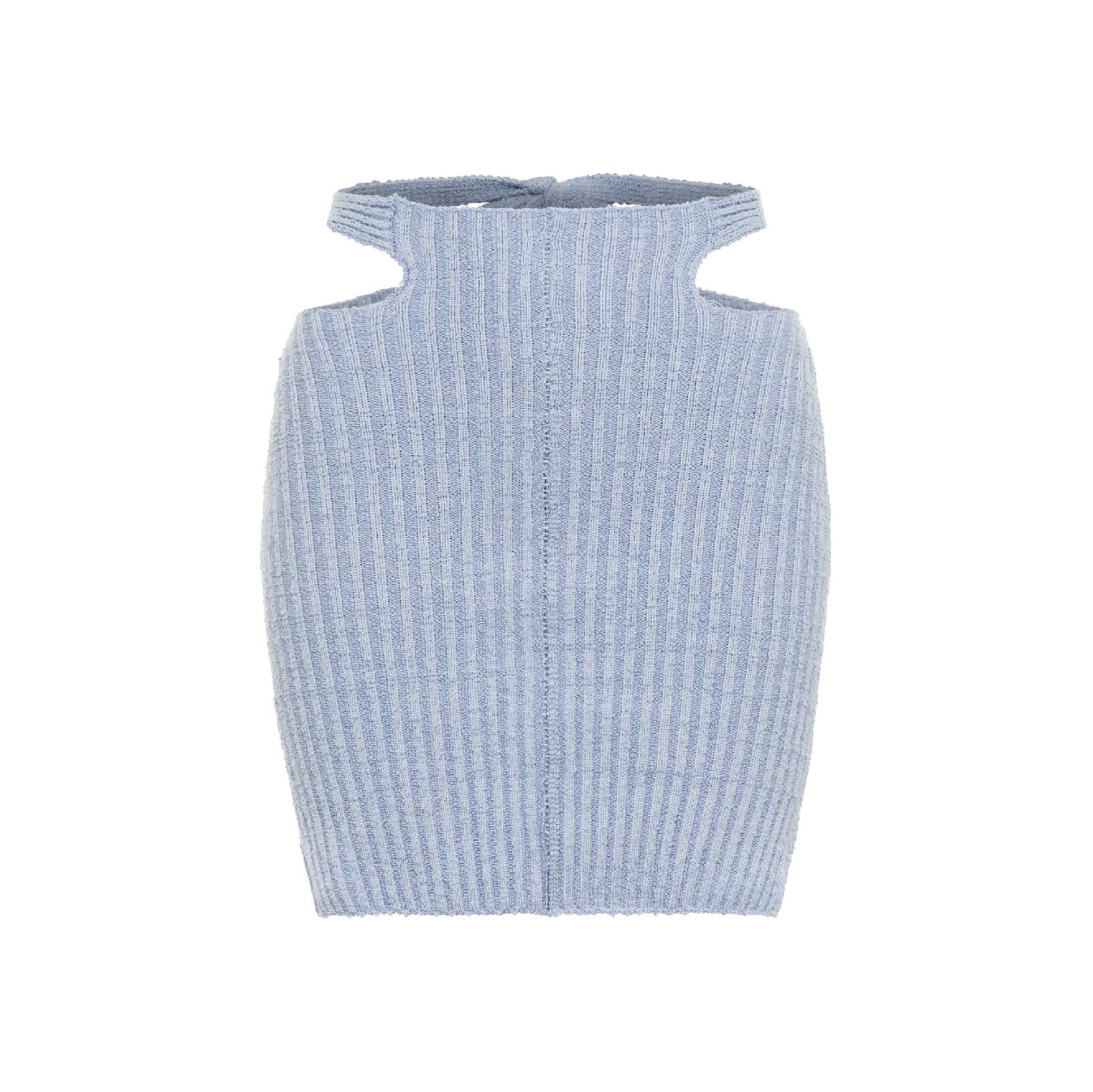 knit blue skirt with tie waist