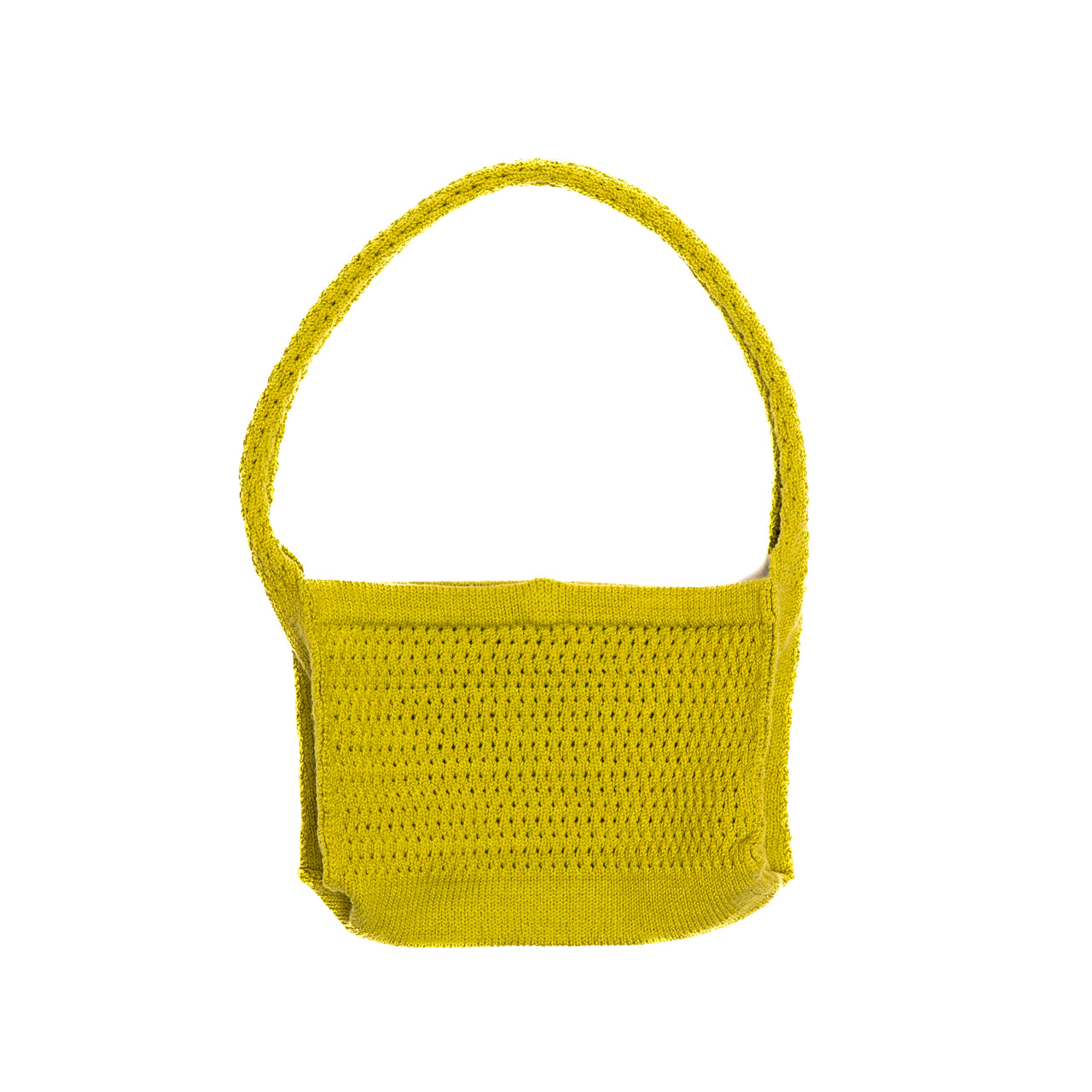 lime green shoulder bag with eyelet texture and magnet closure