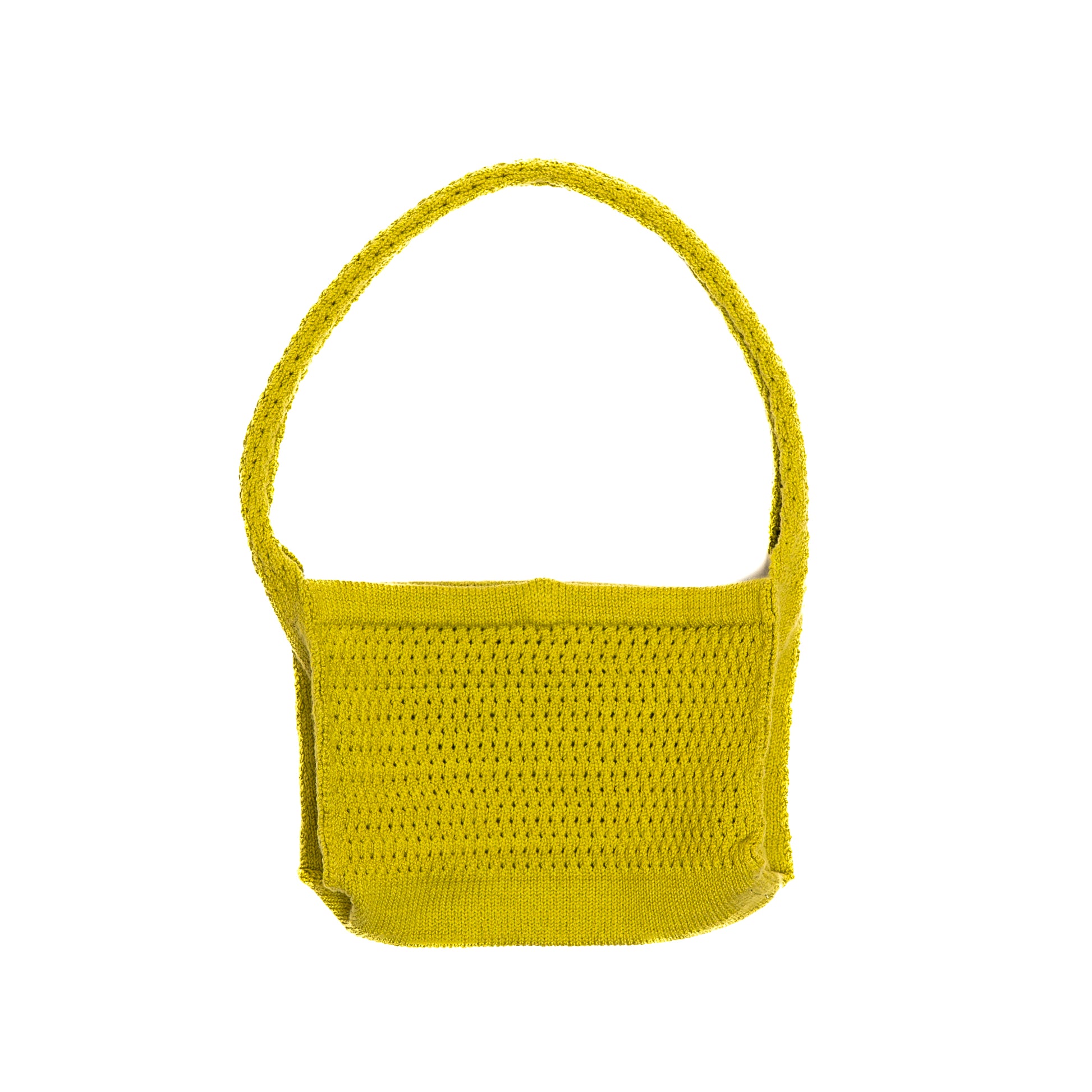 lime green shoulder bag with eyelet texture and magnet closure