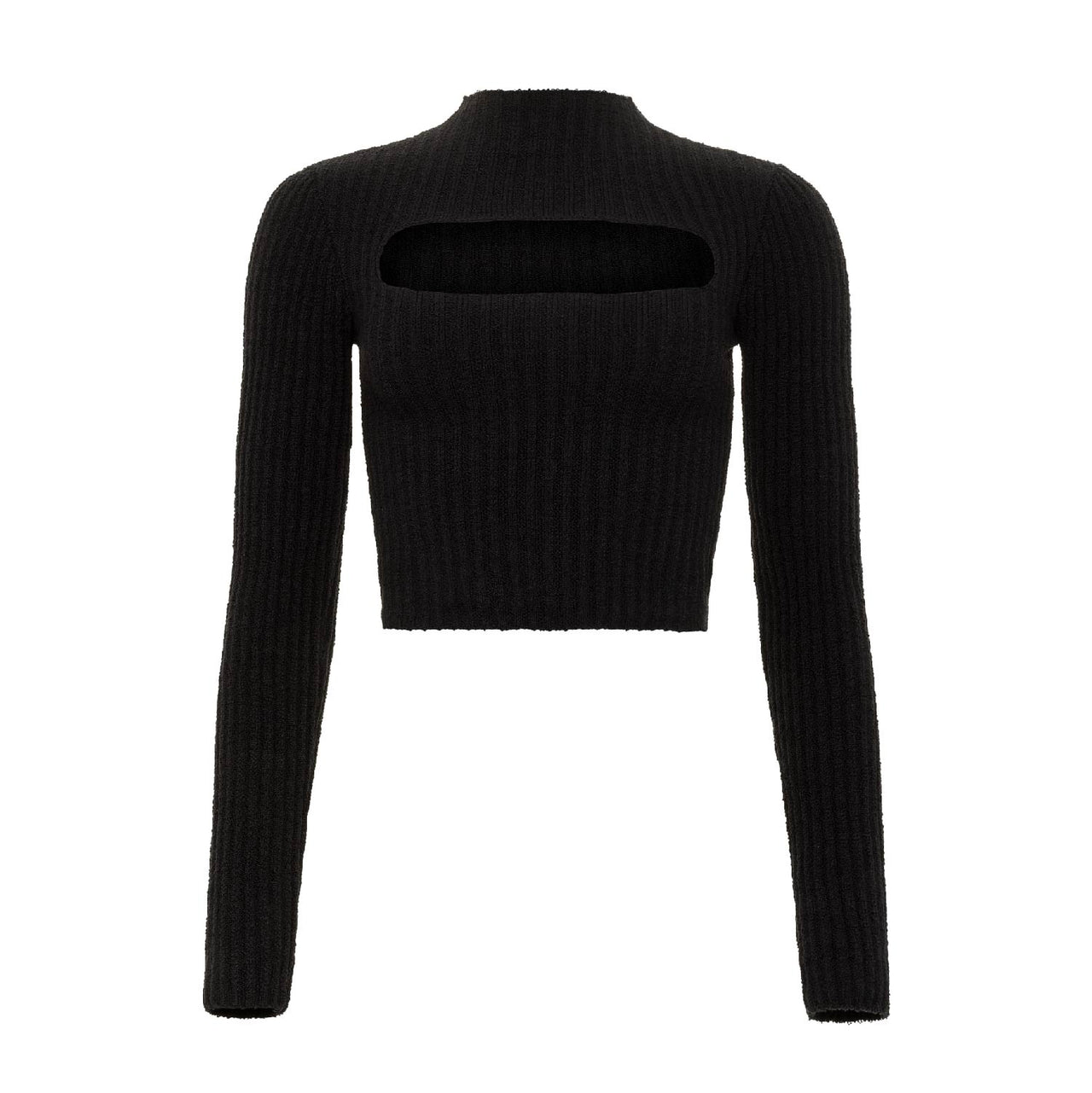 rib knit cropped sweater with cut out