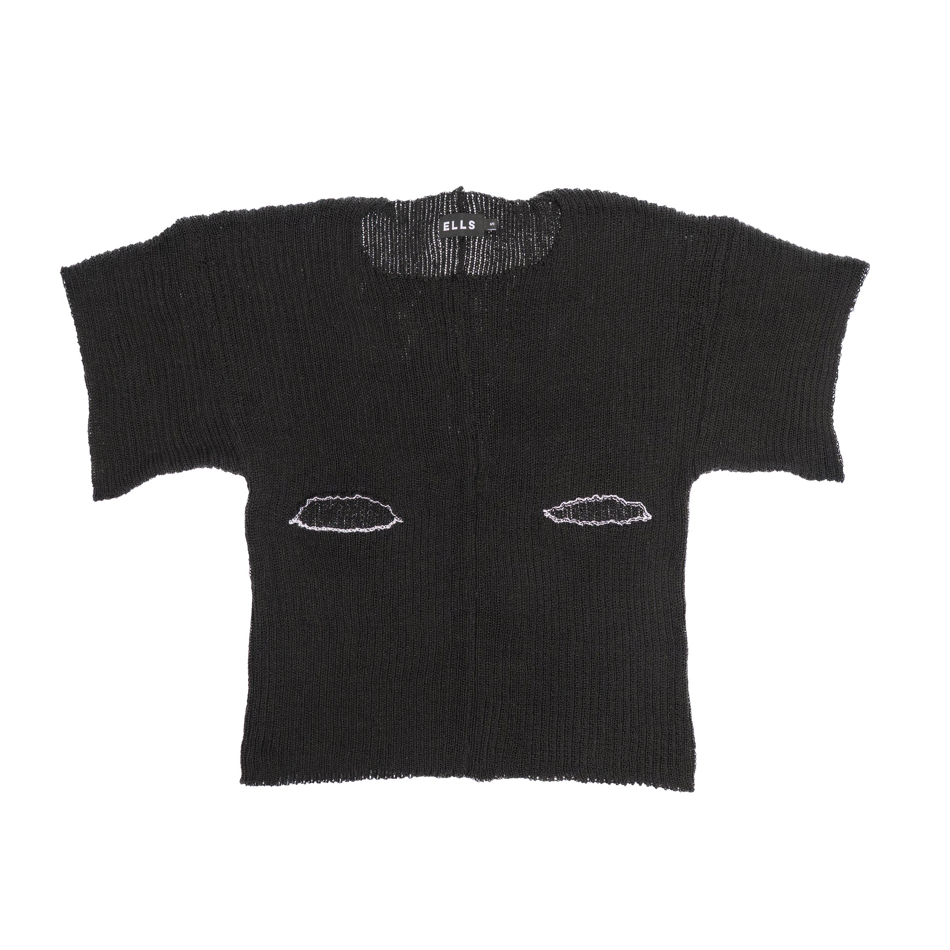 oversized knit short sleeve sweater with cut outs