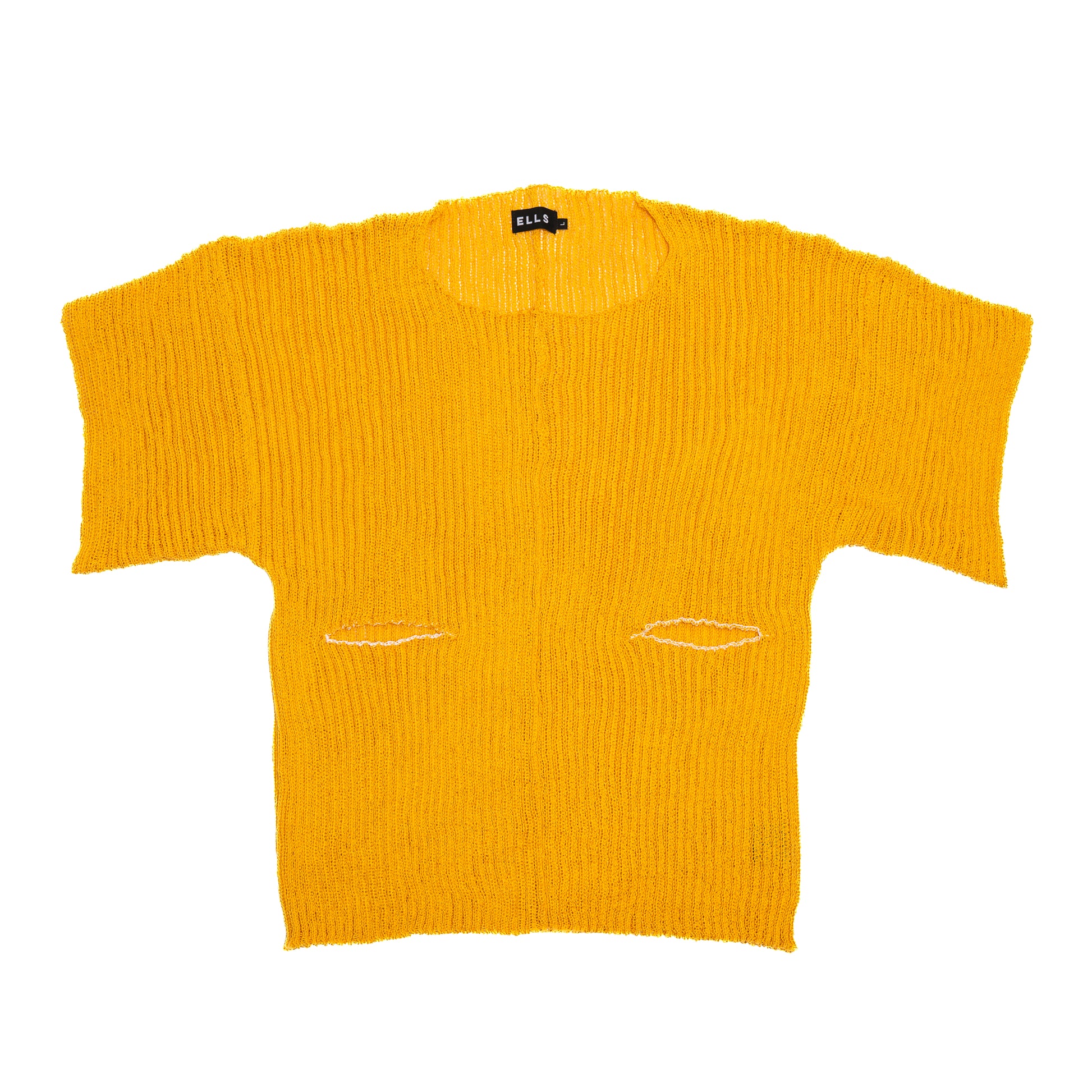 yellow oversized knit sweater with cut outs